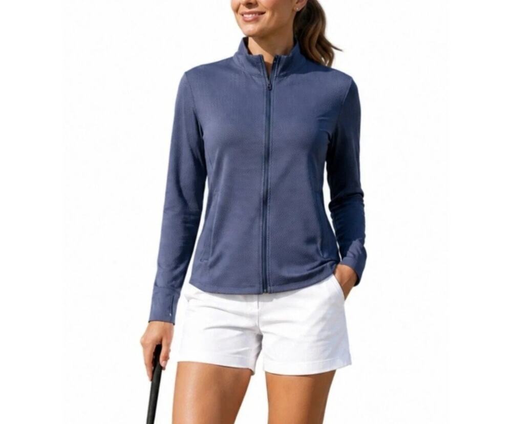 Tommy Bahama Women's Navy Blue Long Sleeve Full Zip Textured Golf Jacket Size S